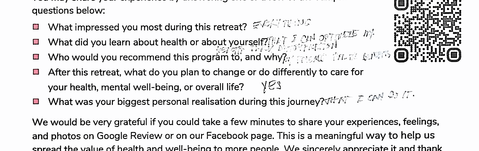 Handwritten excerpt from Estrella Quilendrino's An Retreat feedback